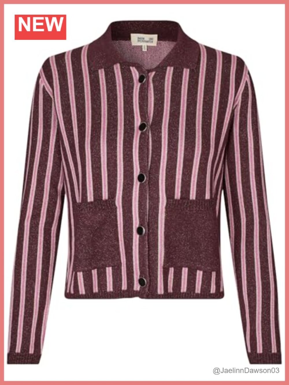 Metallic Thread Cardigan Button Patch Pocket Collared Lightweight - Picture 3 of 4